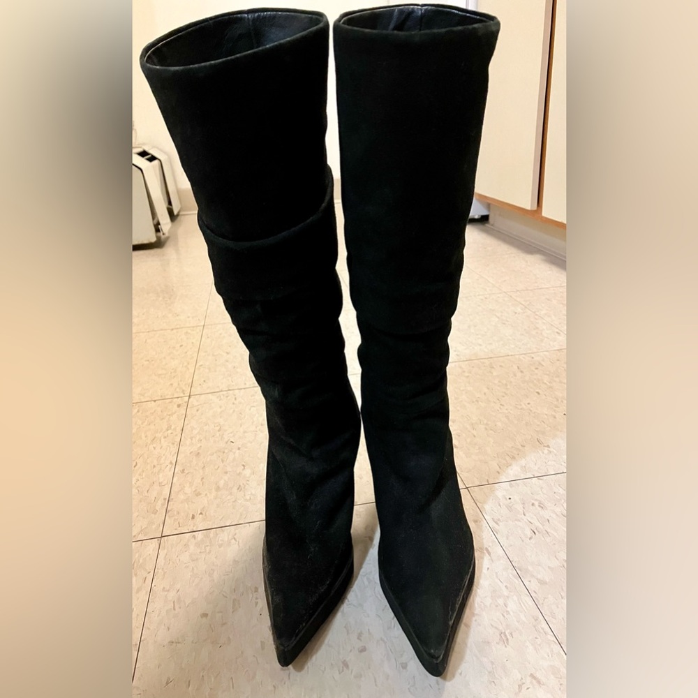 Charles David Black Suede Knee Length Slouch Boots